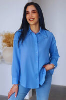 Kadın Mavi Yakası Taşlı Gömlek - 10781