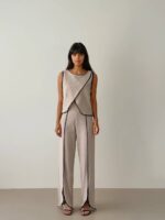 Kadın Bordo Bisiklet Yaka Asimetrik Bluz Pantolon Takım - 10795