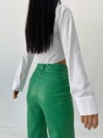 Kadın Yeşil Deri Yırtmaçlı Pantolon - 10819