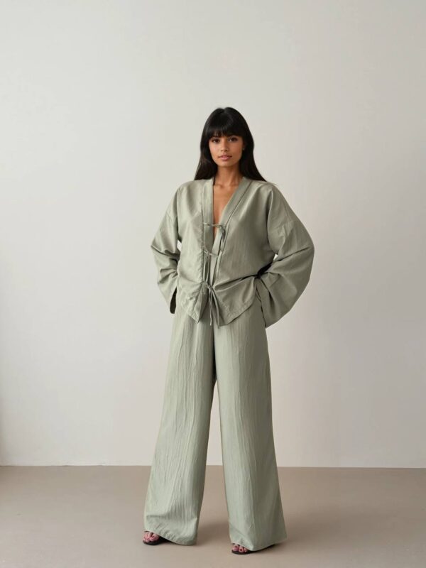 Kadın Yeşil Beli Lastikli Pantolon - 10821