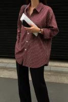 Kadın Bordo Çizgili Uzun Poplin Gömlek - 10827