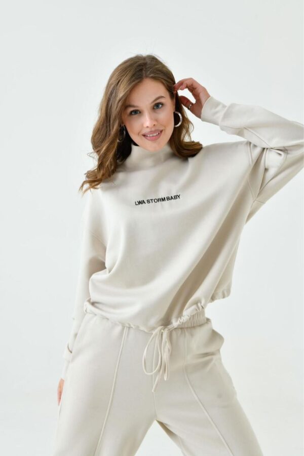 Kadın Bej Lwa Storm Baby Yazılı Uzun Kollu Bluz - 10863