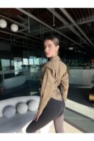 Kadın Sütlü Kahve Kuşaklı Tek Düğmeli Tasarım Süet Ceket - 10890