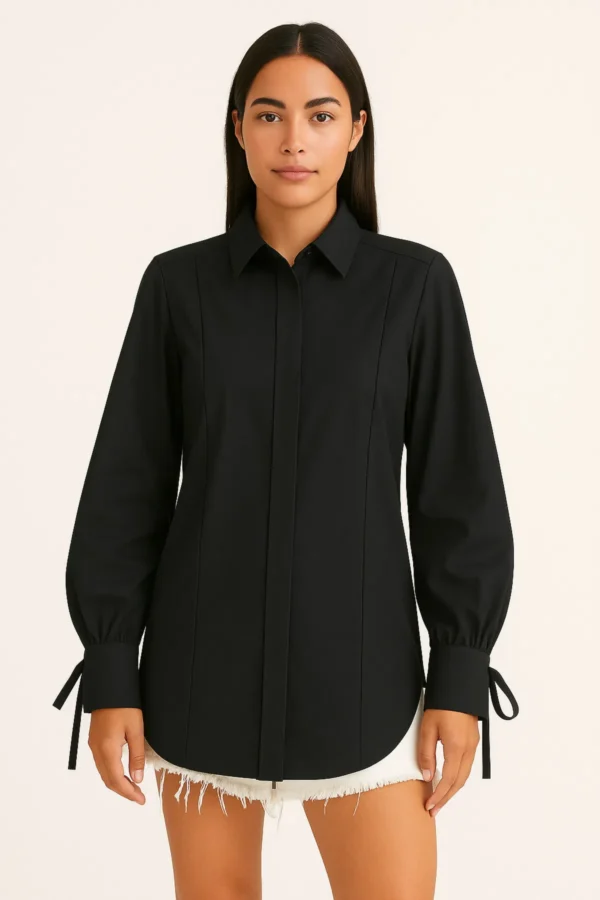 Kadın Siyah Kolu İp Detaylı Tasarımlı Gömlek - 10894