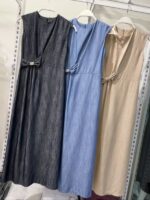 Kadın Bej Gold Tokalı Uzun Elbise - 10899